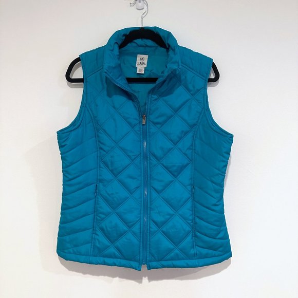 NWOT, Izod, Sky Blue Turquoise Quilt Pattern Zip-Up Vest Jacket, Size Large - Picture 1 of 8
